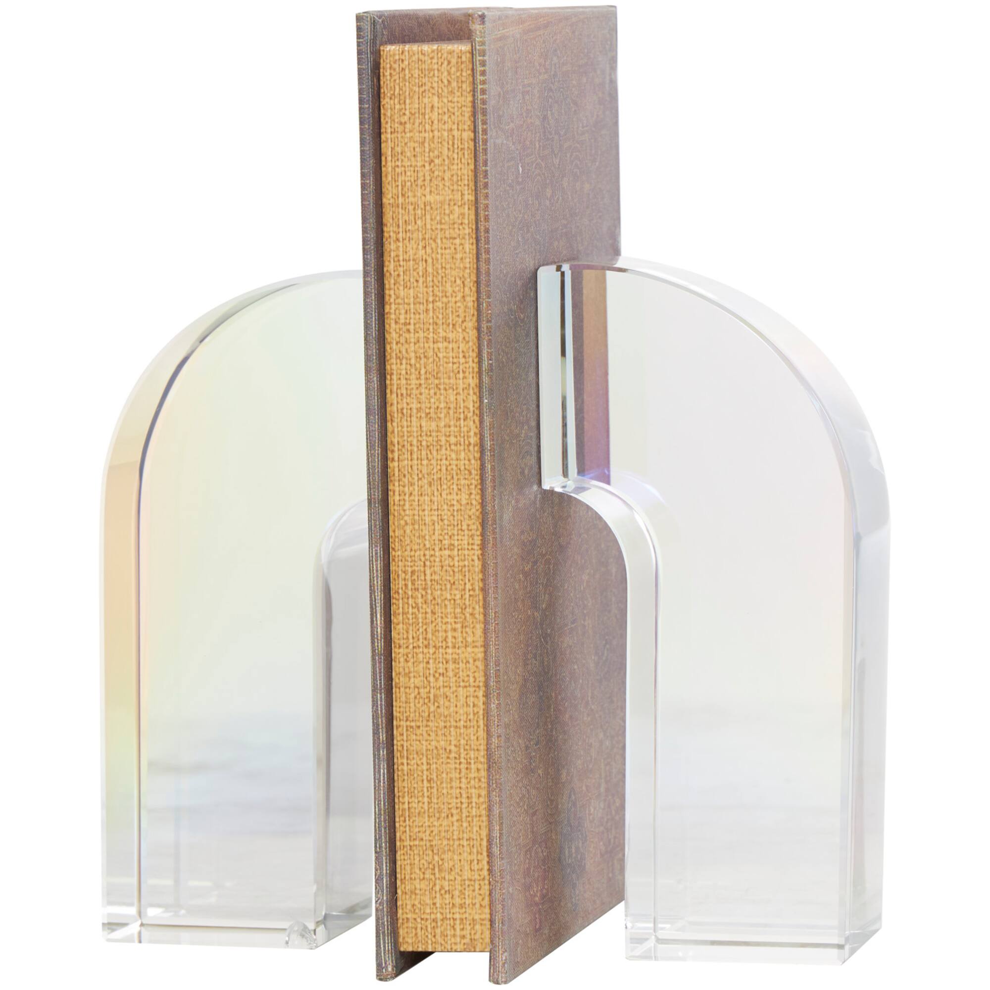 6" Clear Crystal Geometric Arched Bookends Set